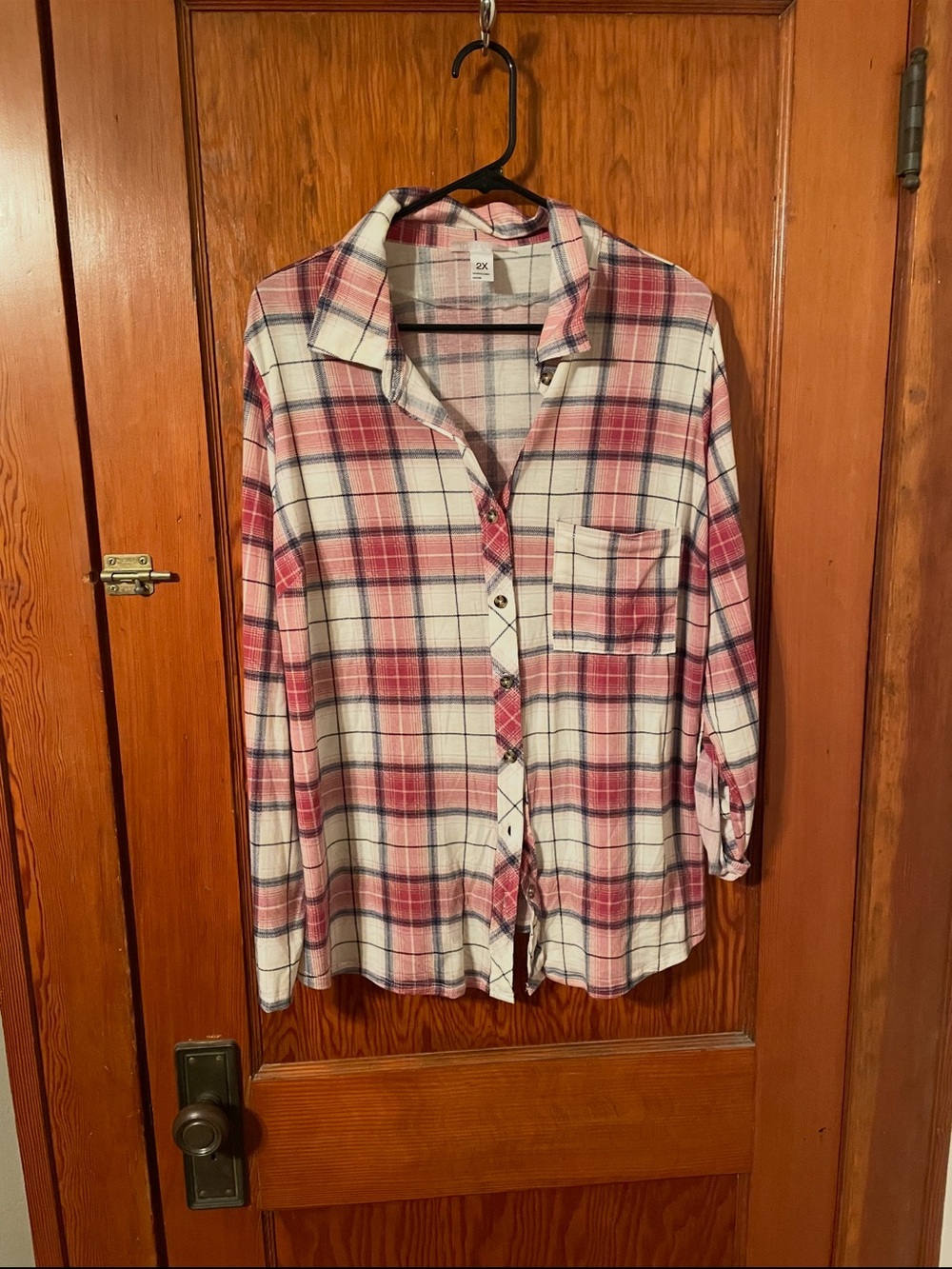 Women's Pink Plaid Button-Down Shirt - Casual Pocket Top
